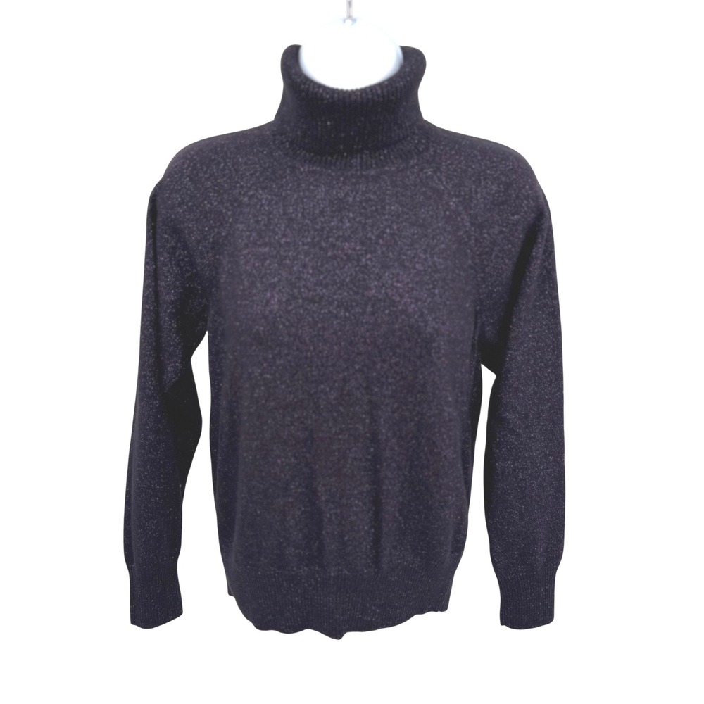 Escada Womens S Sweater Purple Metallic Virgin Wool Turtleneck Shimmer Knit